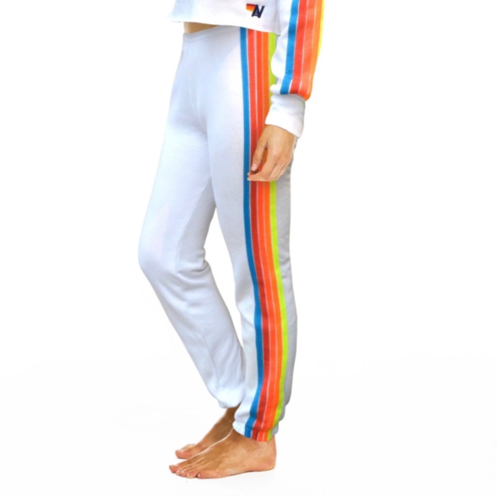 Aviator Nation White Neon Rainbow Stripe Sweatpant